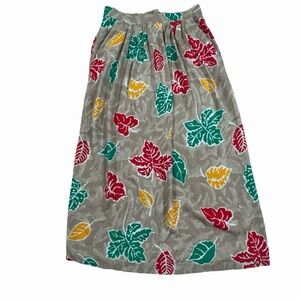 Vintage C.E. Stanton Multicolor Midi Skirt with Vibrant Leaf Print